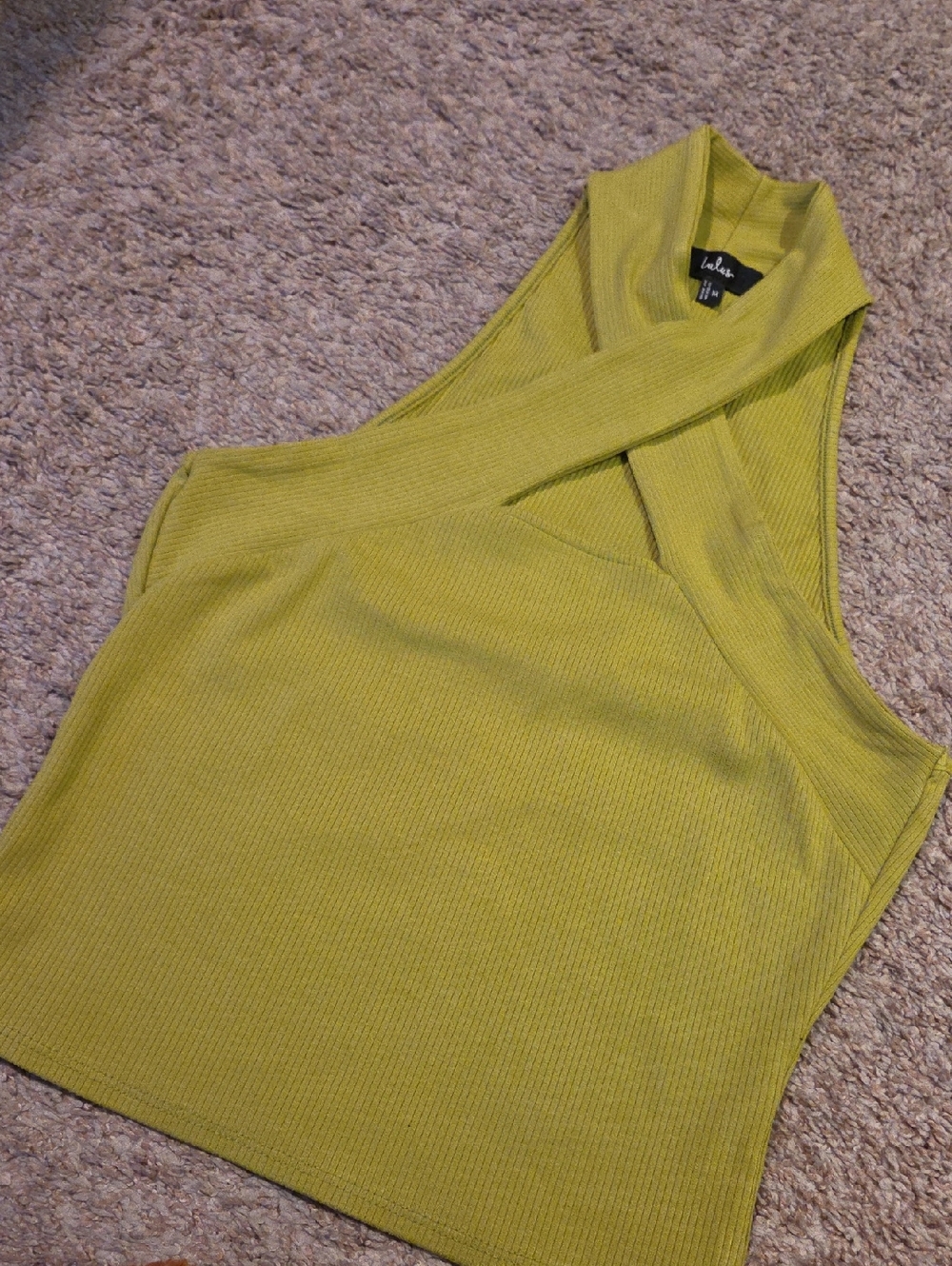 Lulus Essential Energy Lime Green Ribbed Sleeveless Cross-front Top - Size M - Picture 4 of 5